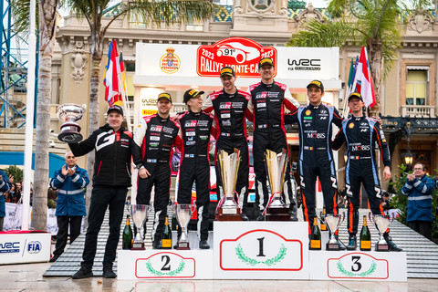 WRC 2023 Rallye Monte Carlo sebastien Ogier Toyota Yaris Sieger Podest.jpg