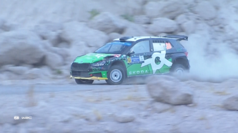 SKODA FAbia Rallye Gus Greensmith Rallye Mexiko WRC2 Führender.png