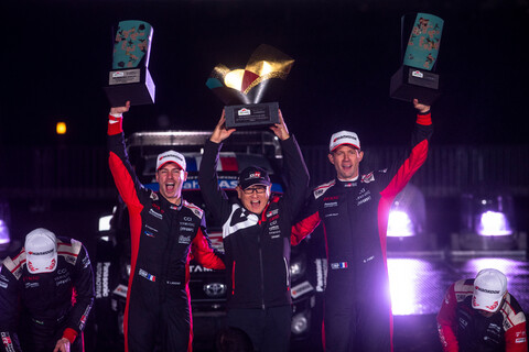 Rallye Japan WRC 2025 Sieger Sebastien Ogier (FRA)  Vincent Landais (FRA) , Akio Toyoda Of team TOYOTA GAZOO RACING.jpg