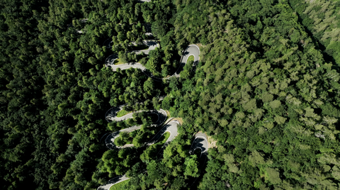 Die Ostrampe des Colle delle Finestre ist steil, schmal, kurvig und gut bewaldet.