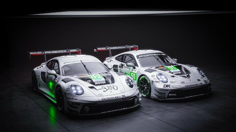Porsche 911 GT3 R starten in Le Mans im historischen Design von 1951.