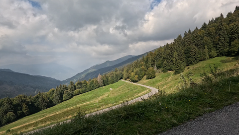 Il percorso della rampa ovest si snoda ripetutamente lungo i prati alpini.
